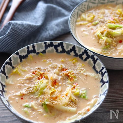 【豆乳ごま味噌春雨スープ】ほぼほったらかしで完成!