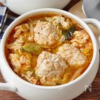 【ふわふわ鶏団子と卵の旨だしキムチスープ】包丁まな板不要！