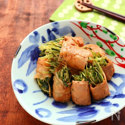 包丁＆まな板いらず☆豆苗の豚肉巻き