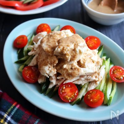 絶品♡濃厚ごまダレで【豆腐とささみの棒々鶏サラダ】