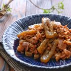 【らくレピ】豚肉とこんにゃくの甘辛スタミナマヨ炒め