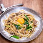 牛肉の卵かけパスタ