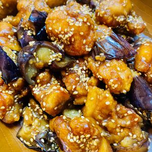 みおの作ってみた!投稿(揚げない鶏唐となすの甘酢ごまだれ【#作り置き#オイル蒸し】)
