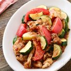 【ズッキーニとトマトと豚肉のにんにく味噌炒め】食材3つ