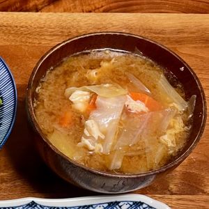 1392038の作ってみた!投稿(【キャベツと煮卵のお味噌汁】野菜の甘みと半熟卵がよく合う！)