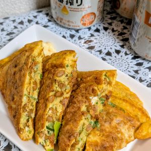 まゆのの作ってみた!投稿(【うす焼き納豆オムレツ】混ぜて焼くだけ！包まず簡単♪)