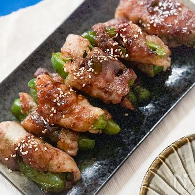 わさび醤油だれの【ピーマンの肉巻き】