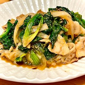 michuの作ってみた!投稿(ほうれん草と玉ねぎの肉味噌炒め)
