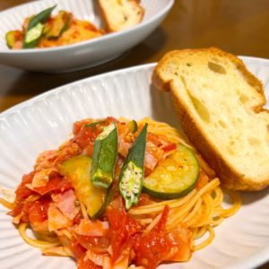 1062894の作ってみた!投稿(ズッキーニとトマトのスパゲッティ。生トマトで！夏のランチに。)