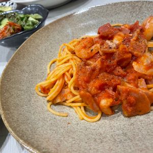 みももの作ってみた!投稿(簡単お店クオリティ♡『海老とベーコンのトマトクリームパスタ』)