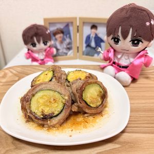 まつりかの作ってみた!投稿(一気に巻くので手間なし♪豚巻きズッキーニの甘酢ねぎ照り焼き)