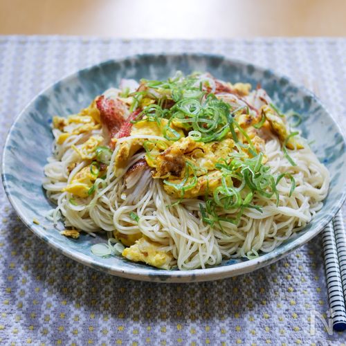 久しぶりにカニカマ素麺炒め
