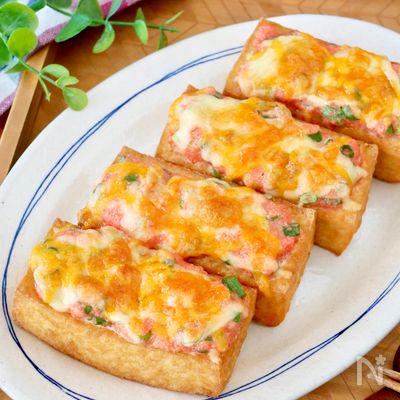 【厚揚げの明太チーズ焼き】10分で出来るごはん泥棒おかず!