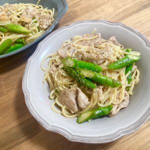 ゆかりの作ってみた!投稿(【豚肉とアスパラのバター醤油スパゲティ】にんにく香るコク旨♪)