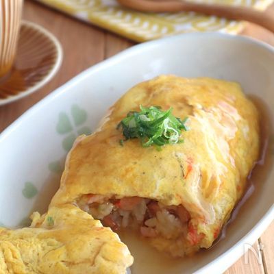 休日ランチに♪かに玉あんかけオムライス