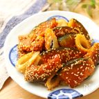 かぼちゃとちくわの甘辛ごままみれ