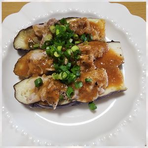 ナムディの作ってみた!投稿(乗せて蒸すだけ！ナスの豚肉のっけ蒸し　味噌しょうがだれ)