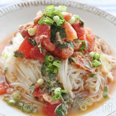トマ♥ツナと大葉のぶっかけソーメン
