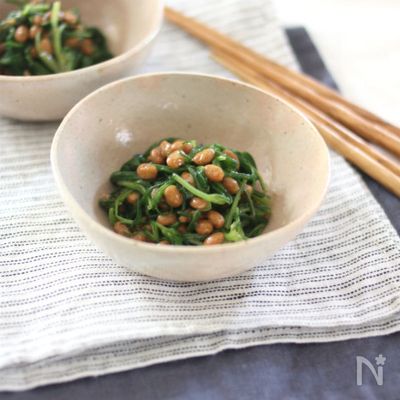 おかひじきと納豆のからし醤油和え