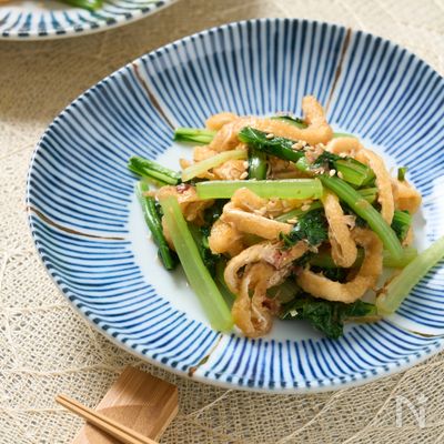 【小松菜と焼き薄揚げの生姜入りお浸し】シャキッと香ばしく!