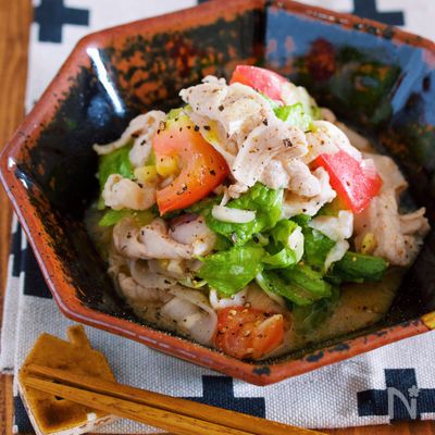 超特急おかず♪『豚しゃぶとレタスのネギ塩トマトだれ』