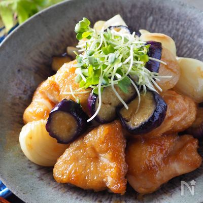 ご飯が進む＊鶏むね肉ととろとろ茄子と新たまねぎのポン酢炒め