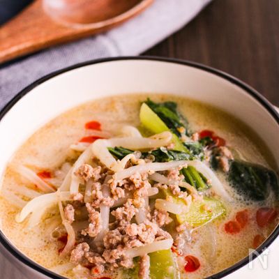 食べる野菜スープ♡【もやしとチンゲンサイの旨辛担々スープ】