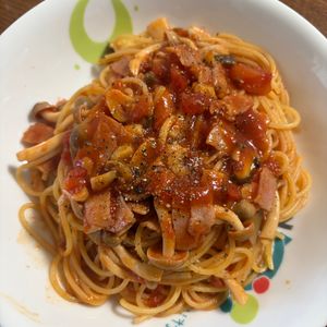 まさの作ってみた!投稿(【ベーコンのガーリックトマトパスタ】簡単カフェごはん♪)