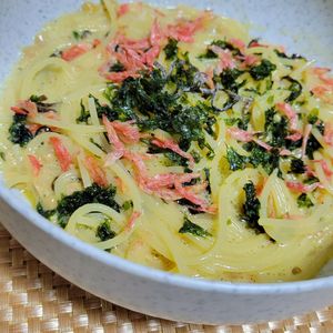 ヴェルの作ってみた!投稿(レンチンで！とろーり卵の和風濃厚納豆パスタ)