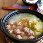 焼売風味の豚団子と白菜と春雨のお鍋