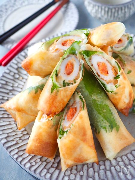 【包丁不要！巻くだけ】揚げない！ちくわめんたいパリパリ春巻き