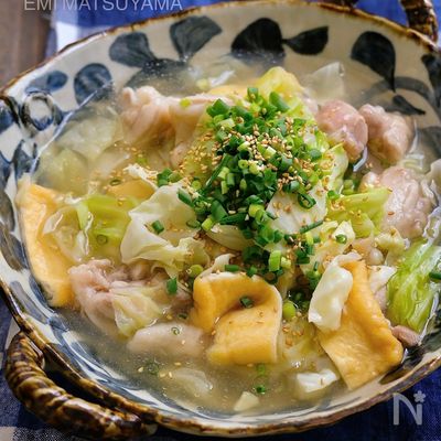 鶏肉とおあげとキャベツのとろみ煮