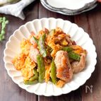 【卵ふわっふわ！】絹さやと鶏もも肉のたまご炒め