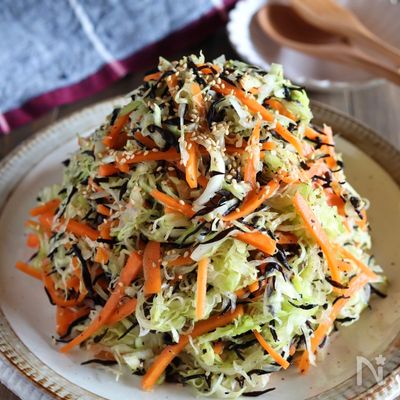 キャベツ大量消費＊千切り野菜とひじきのサラダ