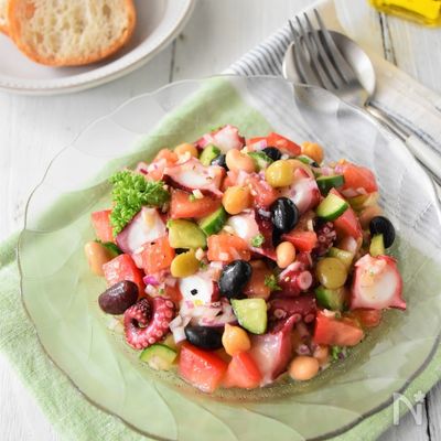 タコと蒸しサラダ豆の夏野菜マリネ