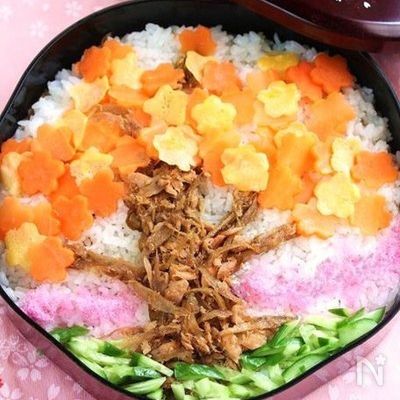 きんぴらツナそぼろでお花見散らし寿司