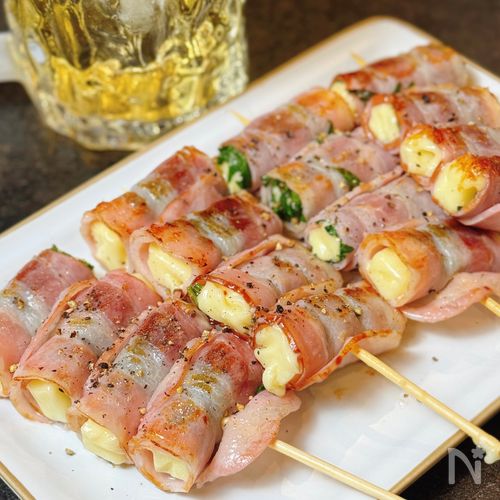 【しそチーズベーコン巻き串焼き】パパッとカンタン居酒屋気分♪