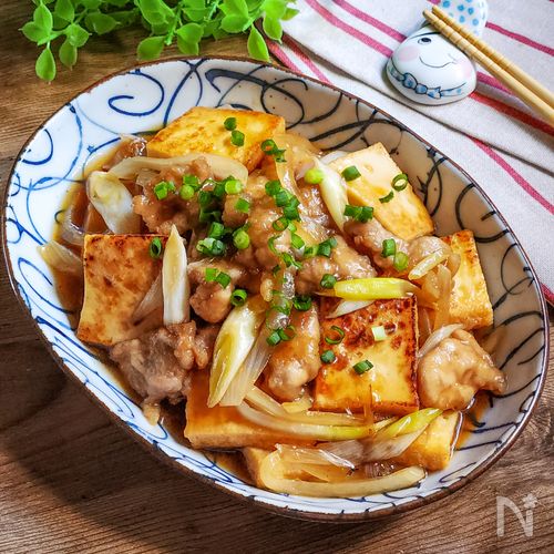 厚揚げと豚肉のすき焼き風炒め