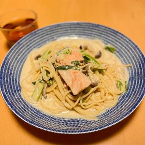 AYAMAMAの作ってみた!投稿(【鮭ときのこのクリームパスタ】おうちで簡単カフェごはん♪)