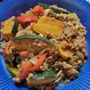 よもぎの作ってみた!投稿(豚ひき肉とかぼちゃ、ブナシメジのカレー風味炒め)