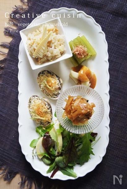 ベークドアサリ＆ウド×筍春菜ワンプレート
