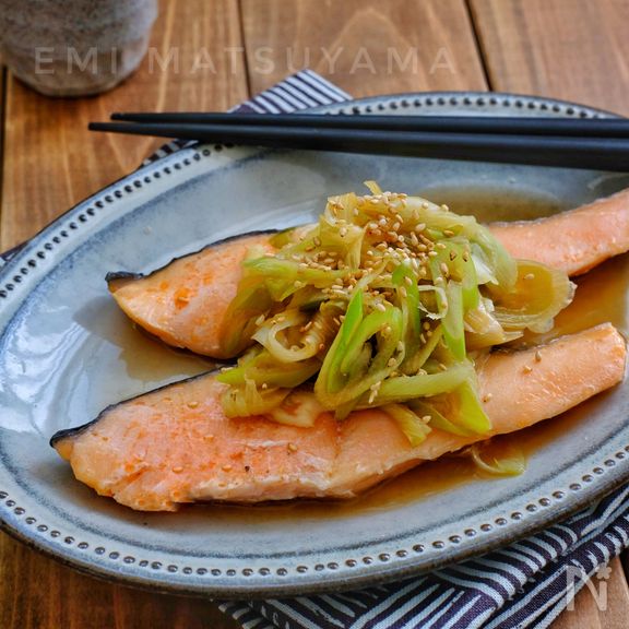 レンチンで＊甘塩鮭のネギぽん蒸し＊
