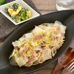 のりのり🐾🎀🤍の作ってみた!投稿(レンジで10分！白菜とベーコンのスープパスタ)