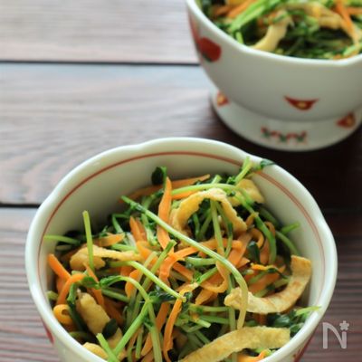 時短作り置き　ビタミン豊富で美肌に！豆苗と油揚げの炒めナムル