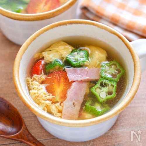 【おくらとトマトの洋風たまごスープ】3色の簡単スープ♡