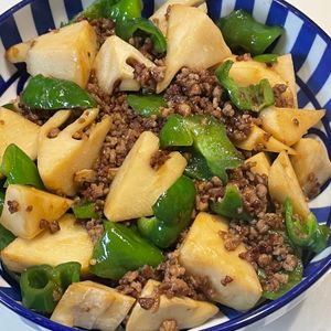 とーるじーじの作ってみた!投稿(行列の定食屋さんの🍚筍とピーマンのオイスター肉味噌炒め🤩)