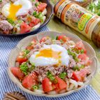 サッと作れて簡単おいしい！『ツナたま胡麻ドレうどん』