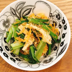 ミルクの作ってみた!投稿(レンジで5分！【小松菜の鶏がらお浸し】胡麻油香る♩)