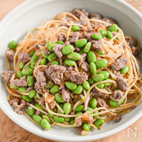 ついつい食べたくなるおいしさ！豚肉と枝豆のパスタ