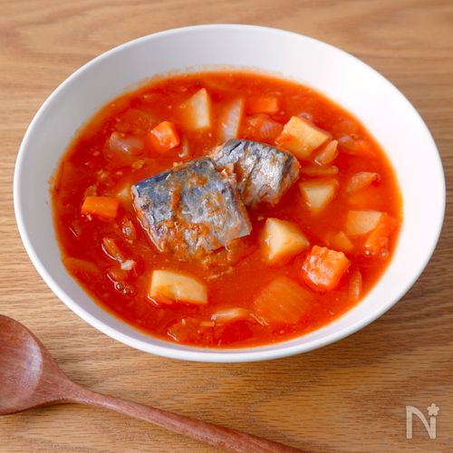 【さば缶のミネストローネ】缶詰を使ったお手軽スープ♪